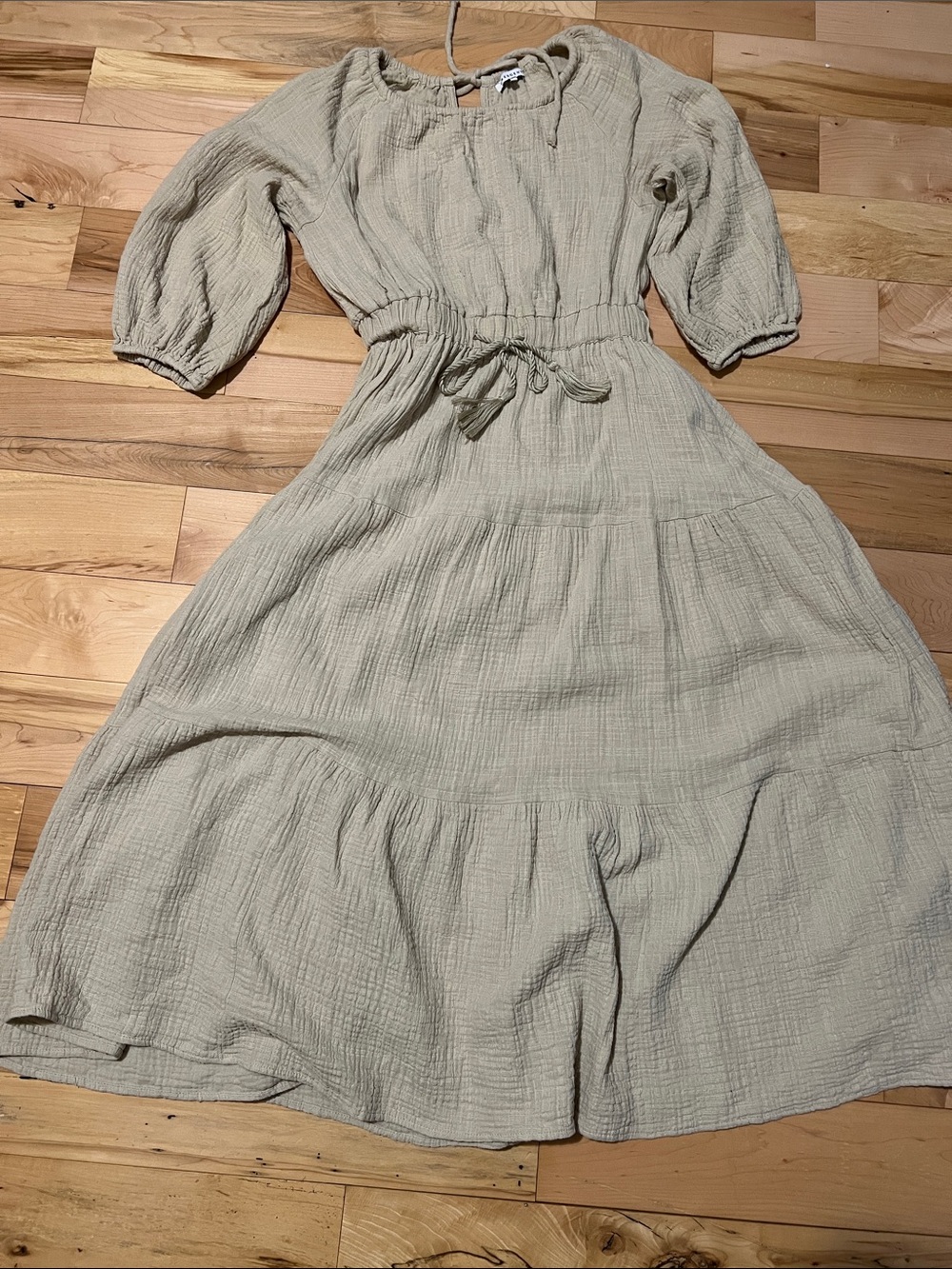 Crescent Light Beige Tiered Maxi Dress with Tie Waist